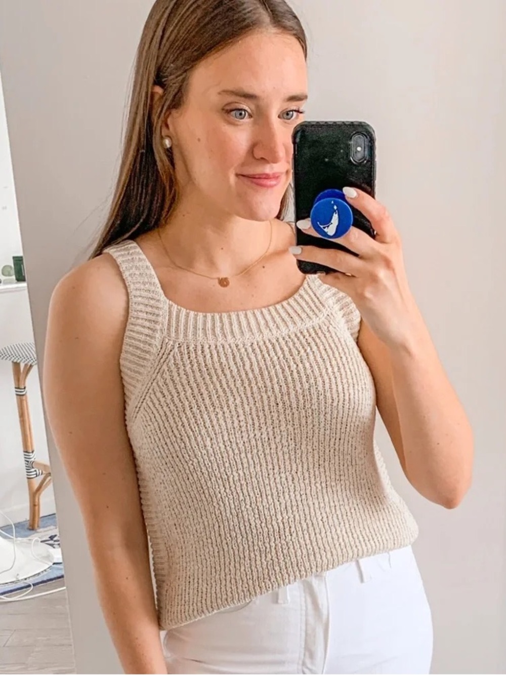 J Crew • Sweater-tank in Light Pecan brown tan ribbon knit chunky square neck - Picture 3 of 9
